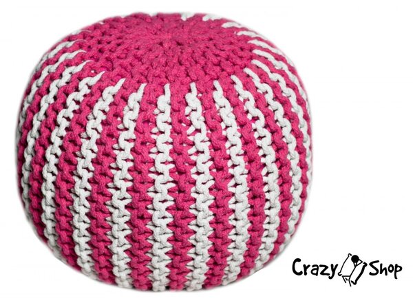 Pletený puf CRAZYSHOP TWIN, ružovo-biela (ručne pletený)