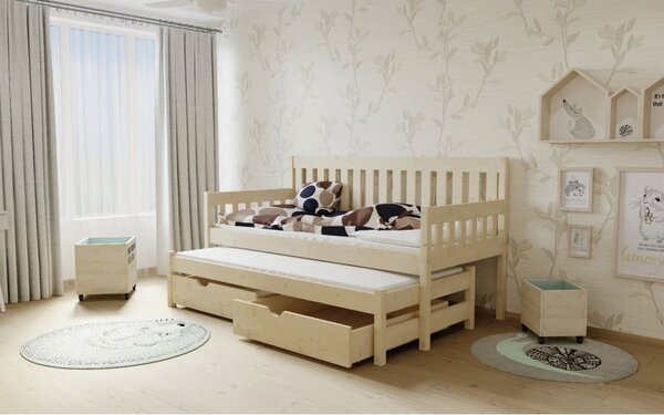 Detská posteľ s výsuvnou prístelkou z MASÍVU 200x80cm so zásuvkou - M06