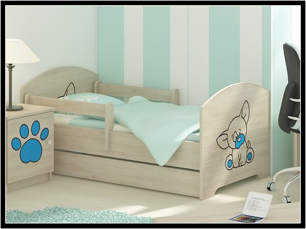 Detská posteľ s výrezom PSÍK - modrá 140x70 cm + matrac ZADARMO!