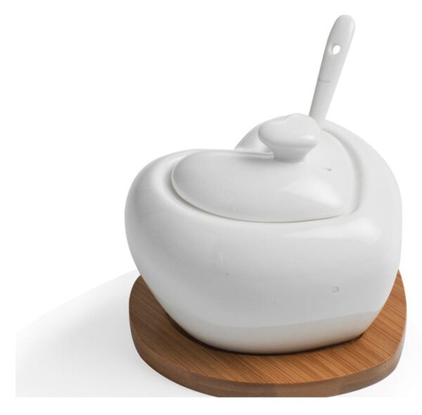 Porcelánová cukornička s lyžičkou a bambusovou podložkou Brandani Heart