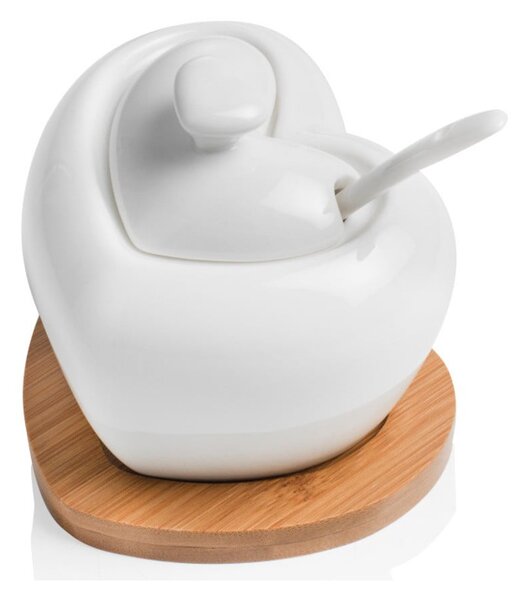 Porcelánová cukornička s lyžičkou a bambusovou podložkou Brandani Heart