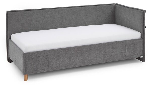 Sivá čalúnená rohová detská posteľ s úložným priestorom s roštom 90x200 cm Fun – Meise Möbel