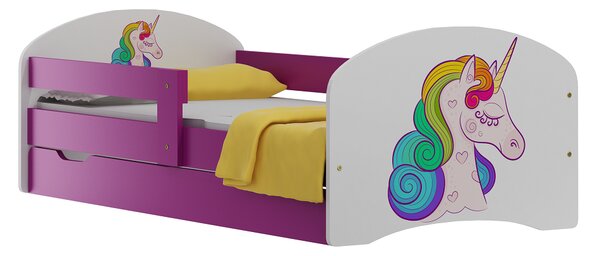 Detská posteľ so zásuvkami FAREBNÝ Jednorožec 180x90 cm