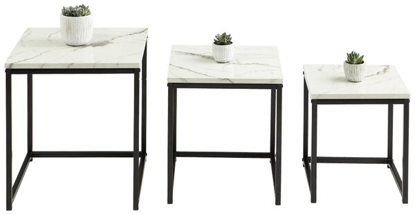 SADA ZASÚVACÍCH STOLÍKOV, čierna, biela, kov, kompozitné drevo, 44,5/40/44 cm MID.YOU - Online Only obývacie izby, Online Only