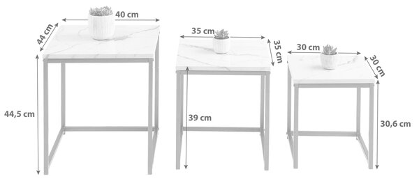SADA ZASÚVACÍCH STOLÍKOV, čierna, biela, kov, kompozitné drevo, 44,5/40/44 cm MID.YOU - Online Only obývacie izby, Online Only