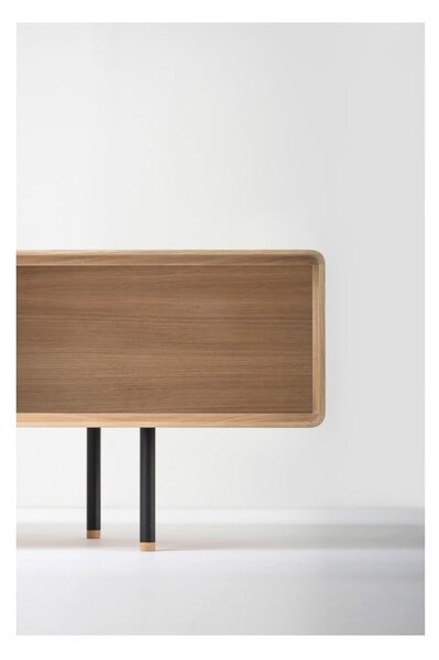 Čierny/v prírodnej farbe TV stolík z dubového dreva 200x48 cm Fina – Gazzda