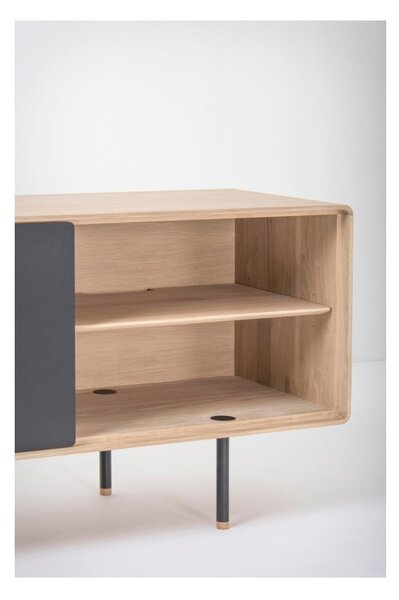 TV stolík z dubového dreva v čierno-prírodnej farbe 180x64 cm Fina – Gazzda