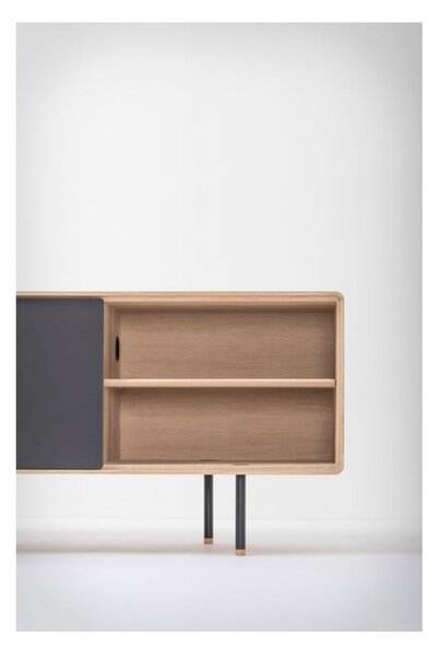 TV stolík z dubového dreva v čierno-prírodnej farbe 180x64 cm Fina – Gazzda
