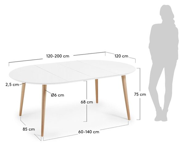 Biely rozkladací jedálenský stôl s bielou doskou ø 120 cm Oqui – Kave Home