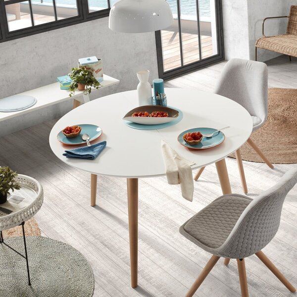 Biely rozkladací jedálenský stôl s bielou doskou ø 120 cm Oqui – Kave Home