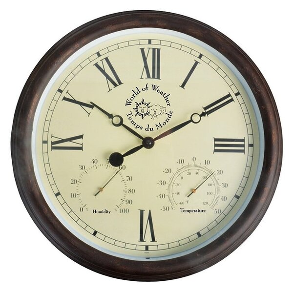 Vonkajšie nástenné hodiny s rímskymi číslicami a teplomerom Esschert Design