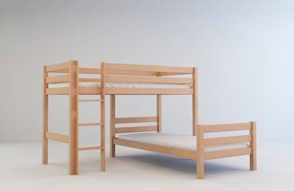 Detská poschodová posteľ do "L" z MASÍVU BUK - EMIL 200x90cm - prírodná