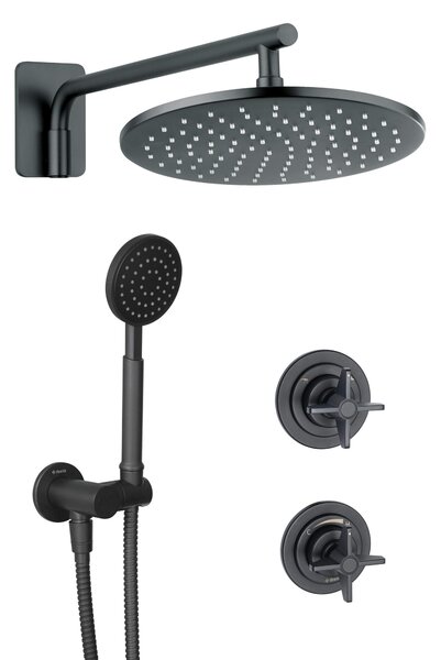 Deante Temisto, podomietková sprchová súprava s ručnou a hlavovou sprchou, čierna matná, DEA-NAC_N9QT