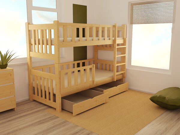 Detská poschodová posteľ z MASÍVU 180x80cm bez šuplíku - PP026