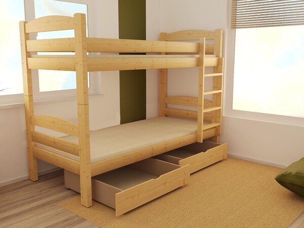 Detská poschodová posteľ z MASÍVU 200x90cm so zásuvkou - PP015