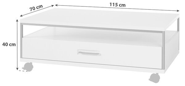 KONFERENČNÝ STOLÍK, strieborná, biela, kov, kompozitné drevo, 115/70/40 cm Livetastic - Stolíky do obývačky, Online Only