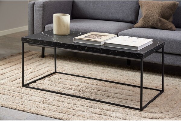 Čierny konferenčný stolík s doskou v dekore mramoru 55x110 cm Barossa – Actona