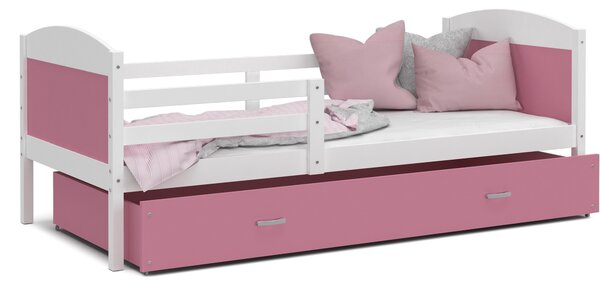 Detská posteľ so zásuvkou MATTEO - 160x80 cm - ružovo-biela