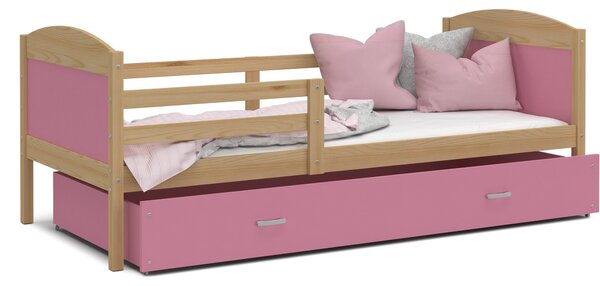 Detská posteľ so zásuvkou MATTEO - 160x80 cm - ružová / borovica
