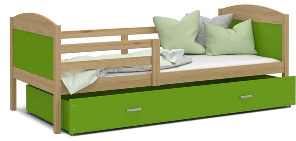 Detská posteľ so zásuvkou MATTEO - 160x80 cm - zelená / borovica