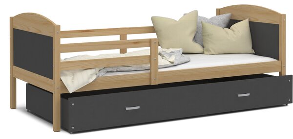 Detská posteľ so zásuvkou MATTEO - 160x80 cm - sivá / borovica