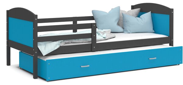 Detská posteľ s prístelkou MATTEO 2 - 200x90 cm - modro-šedá
