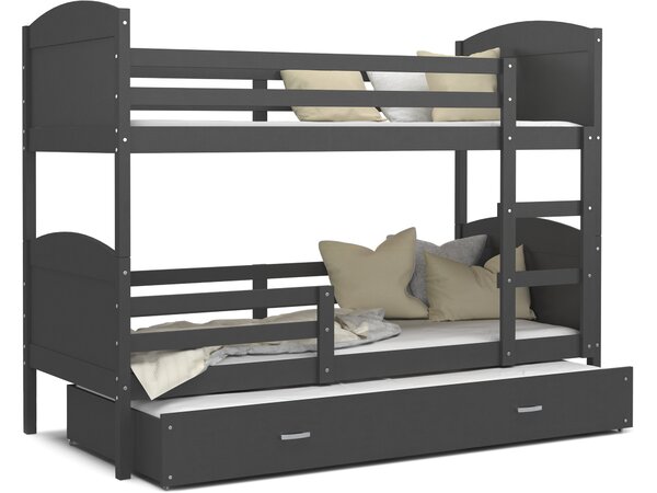 Detská poschodová posteľ s prístelkou MATTEO - 190x80 cm - šedá