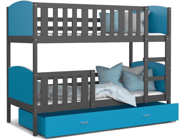 Detská poschodová posteľ so zásuvkou TAMI Q - 200x90 cm - modro-šedá