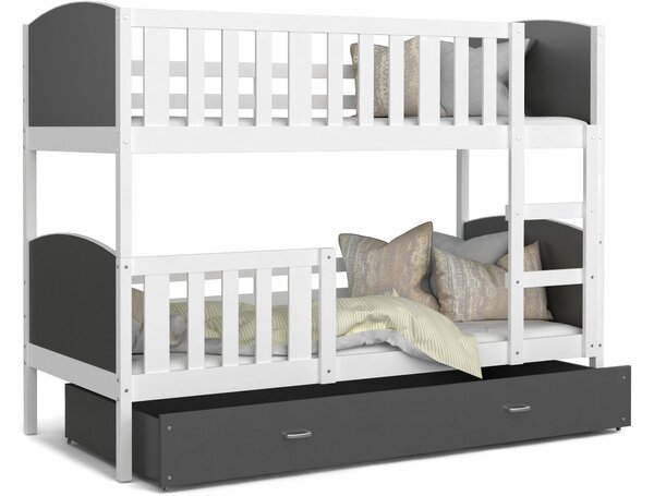 Detská poschodová posteľ so zásuvkou TAMI Q - 200x90 cm - šedo-biela