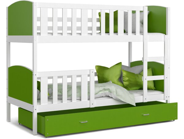 Detská poschodová posteľ so zásuvkou TAMI Q - 200x90 cm - zeleno-biela
