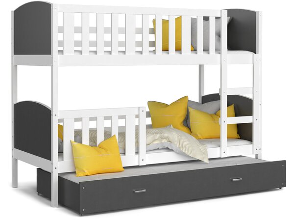 Detská poschodová posteľ s prístelkou TAMI Q - 200x90 cm - šedo-biela