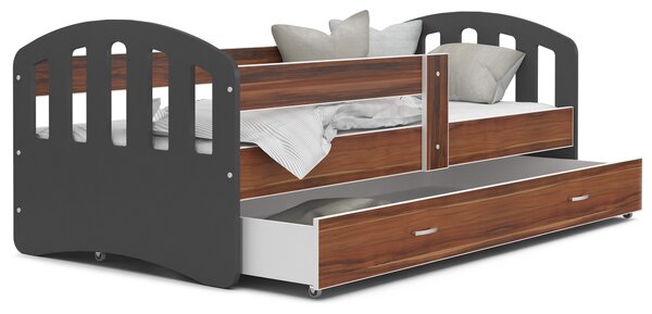 Detská posteľ so zásuvkou HAPPY - 140x80 cm - havana-šedá