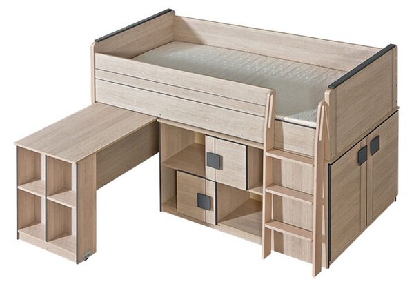 Detská vyvýšená posteľ GAME G19 200x90 cm so stolom a skriňami