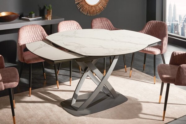 Jedálenský stôl Inceptun 130-190cm biely mramorový vzhľad