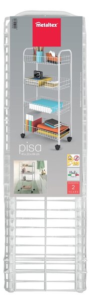 Biely kovový pojazdný regál 41x84 cm Pisa - Metaltex