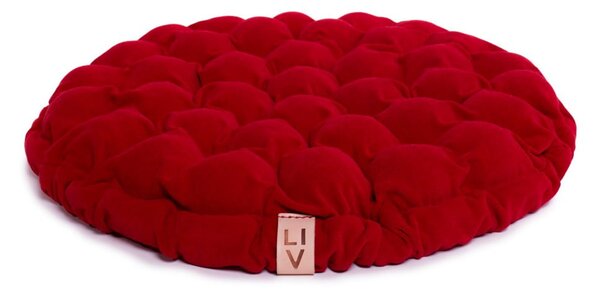 Tmavočervený sedací vankúšik s masážnymi loptičkami Linda Vrňáková Bloom, Ø 65 cm