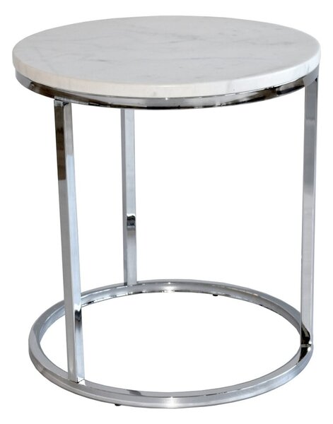 Biely mramorový odkladací stolík s chrómovanou podnožou RGE Accent, ⌀ 50 cm