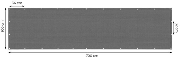 MultiGarden Tieniaca sieť na balkón s príslušenstvom 100x700 cm - sivá MultiGarden