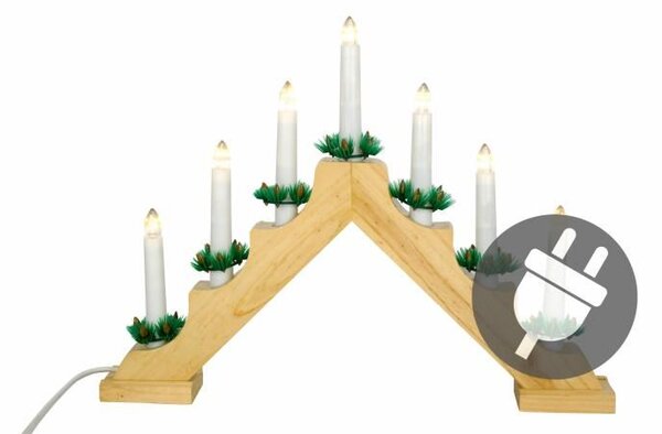 Nexos 29213 Vianočná dekorácia - klasický drevený svietnik - 7 LED diód, teple biely