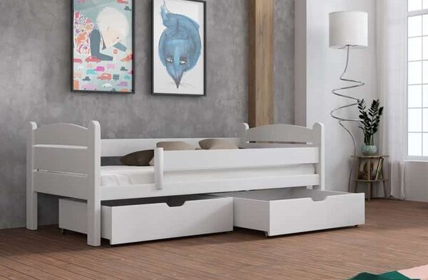 Detská posteľ z masívu borovice MATES so zásuvkami - 200x90 cm - biela