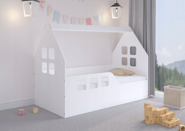 MAXMAX Detská domčeková posteľ KIDHOUSE - biela - ľavá - 160x80 cm
