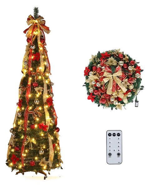 Merrypine™ Skladací Ozdobený Vianočný Stromček, Červeno/Zlatý