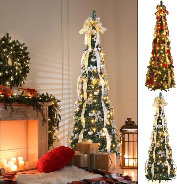 Merrypine™ Skladací Ozdobený Vianočný Stromček, Strieborný