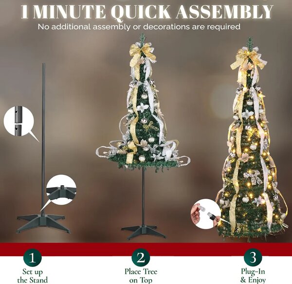 Merrypine™ Skladací Ozdobený Vianočný Stromček, Strieborný