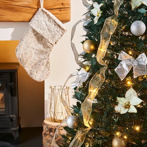 Merrypine™ Skladací Ozdobený Vianočný Stromček, Strieborný