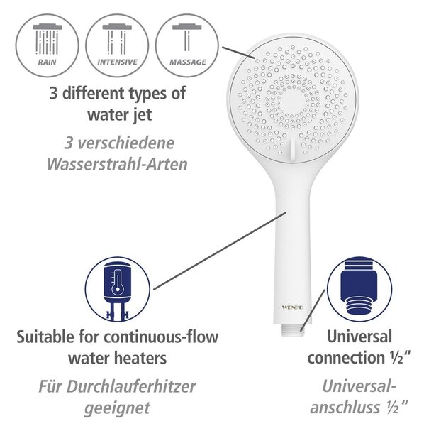 Biela sprchová súprava z nehrdzavejúcej ocele 70 cm Watersaving – Wenko