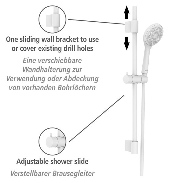 Biela sprchová súprava z nehrdzavejúcej ocele 70 cm Watersaving – Wenko