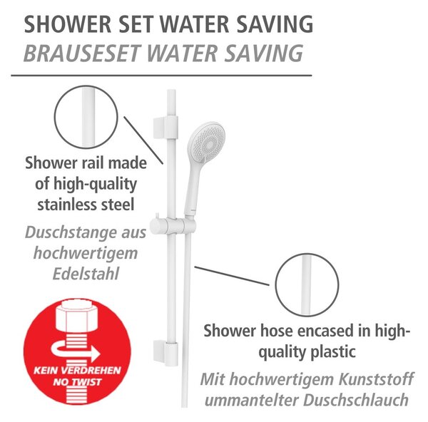 Biela sprchová súprava z nehrdzavejúcej ocele 70 cm Watersaving – Wenko