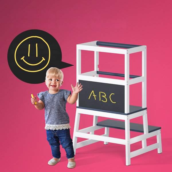 Učiaca veža PLAY borovica, 93x51x50cm, biela/antracit Spielwerk