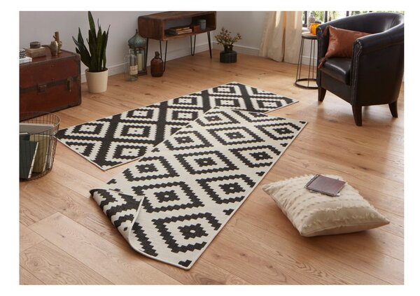 Čierno-krémový vonkajší koberec NORTHRUGS Malta, 80 x 250 cm